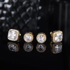 Turandoss 18K Gold Plated Halo Stud Earrings for Women 925 Sterling Silver Cubic Zirconia Stud Earrings Round Square Diamonique Stud Earrings Set Jewelry Gifts for Women Men Girls
