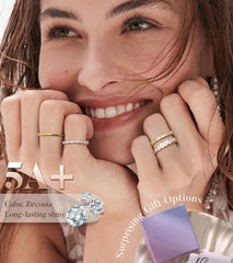 Turandoss 14K Gold Plated Stackable Rings for Women Non Tarnish Dainty Cubic Zirconia Wedding Bands Ring Set Minimalist Trendy Statement Engagement Promise Thumb Rings Stacking Size 6-9