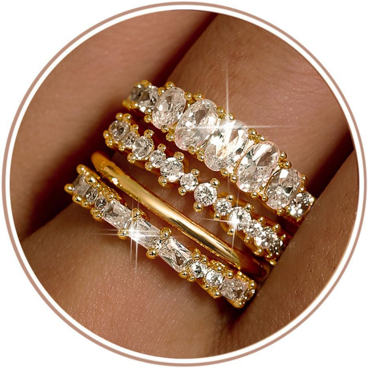 Turandoss 14K Gold Plated Stackable Rings for Women Non Tarnish Dainty Cubic Zirconia Wedding Bands Ring Set Minimalist Trendy Statement Engagement Promise Thumb Rings Stacking Size 6-9
