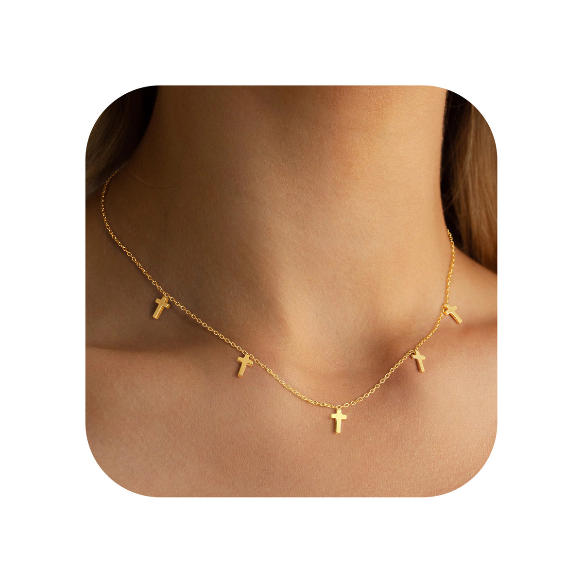 Turandoss Gold Cross Necklace for Women Girls - Dainty Gold Plated Choker Necklace for Women Non Tarnish, Christian Religious Jewelry Gift, 15+2.5In