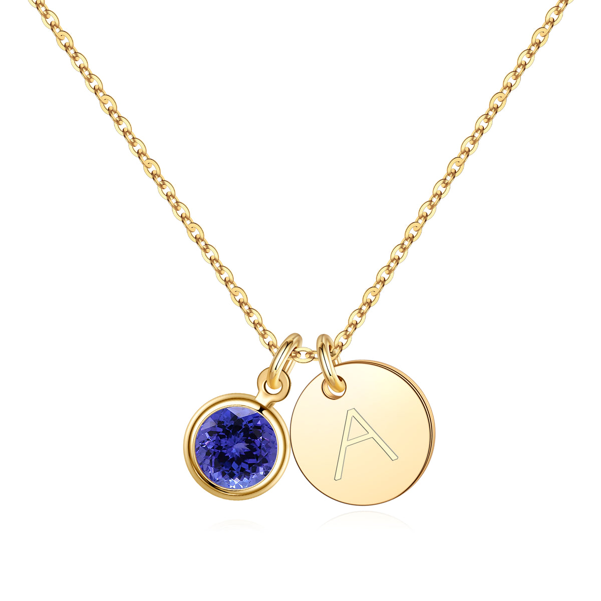 Turandoss Dainty Gold Disc Initial Necklace for Women Girls, Blue Tanzanite December Birthstone Necklaces for Her, Birthday Gifts for Wife Mom Girls