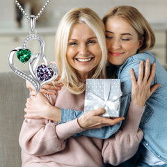 Turandoss Double Heart Birthstone Necklace for Women 925 Sterling Silver CZ Emerald CZ Trendy Unique Jewelry Mothers Day Birthday Anniversary Valentines Day Gifts for Women Wife Her