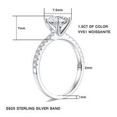 Turandoss 1.5CT Moissanite Engagement Rings for Women S925 Sterling Silver Four Prongs Classic Moissanite Engagement Rings for Women