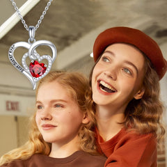 Turandoss Sisters Gifts Heart Necklace S925 Sterling Silver Double Heart Birthstone Necklaces Anniversary Birthday Gifts for Sister Sister in Law Big Sister