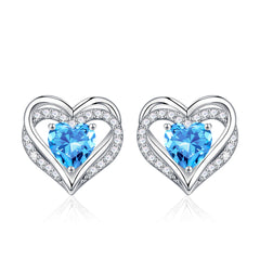 Turandoss S925 Sterling Silver Stud Earrings for Women, Month Birthstone Heart Cartilage Earring, Birthday Valentine's Day Gifts for Women Wife Mom