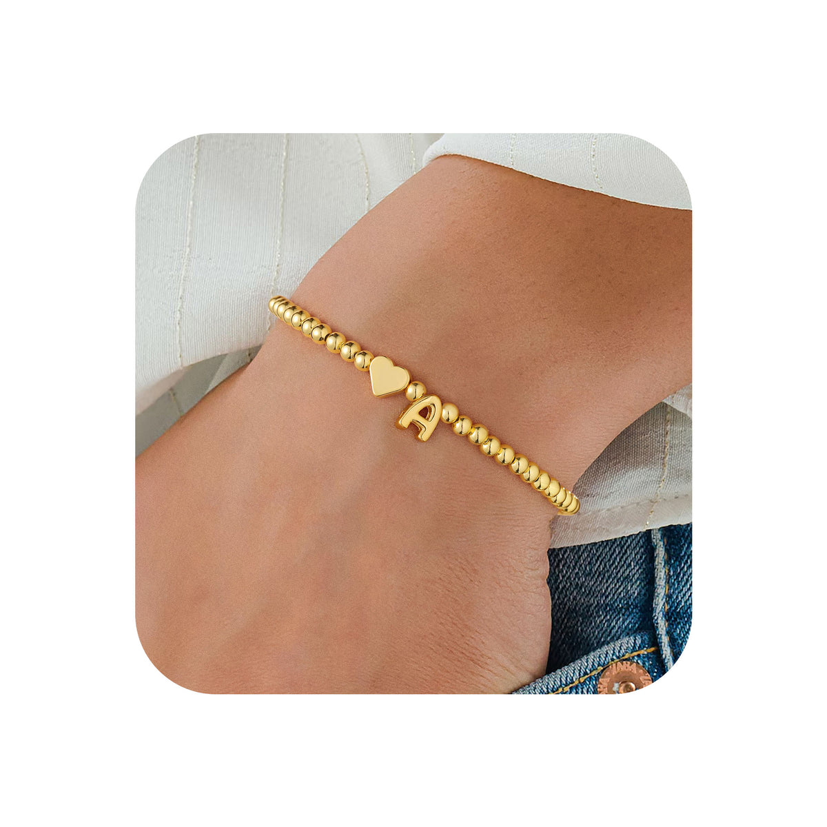 Turandoss Gold Initial Bracelets for Women Girls - Dainty Beaded Heart Bracelet for Kids, Letter Charm Bracelet for Girls, Christmas Jewelry Gifts