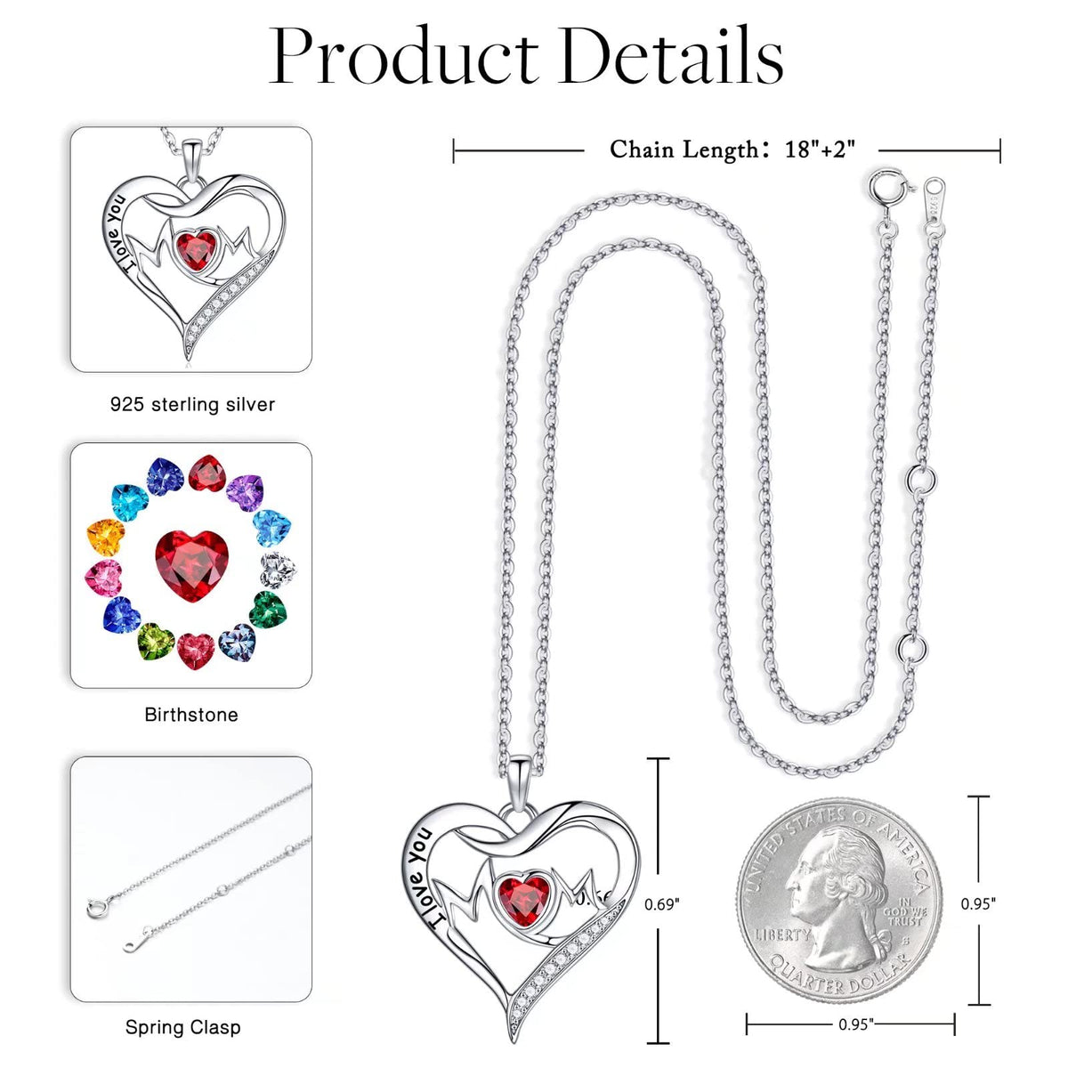Turandoss Mom Gifts Mom Necklace 925 Sterling Silver Love Heart Birthstone Necklace Birthday Gifts for Mom from Daughter Son
