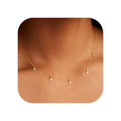 Turandoss Gold Cubic Zirconia Choker Necklace for Women - Dainty Gold Charm Necklaces Non Tarnish, Wedding Prom Bridesmaids Jewelry Gifts, 15+2.5In