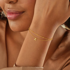 Turandoss 18K Gold Initial Bracelets for Women Girls, Dainty Layered Letter Stack Charm Bracelet, Birthday Gifts, Valentine's Day Gifts for Mom Wife