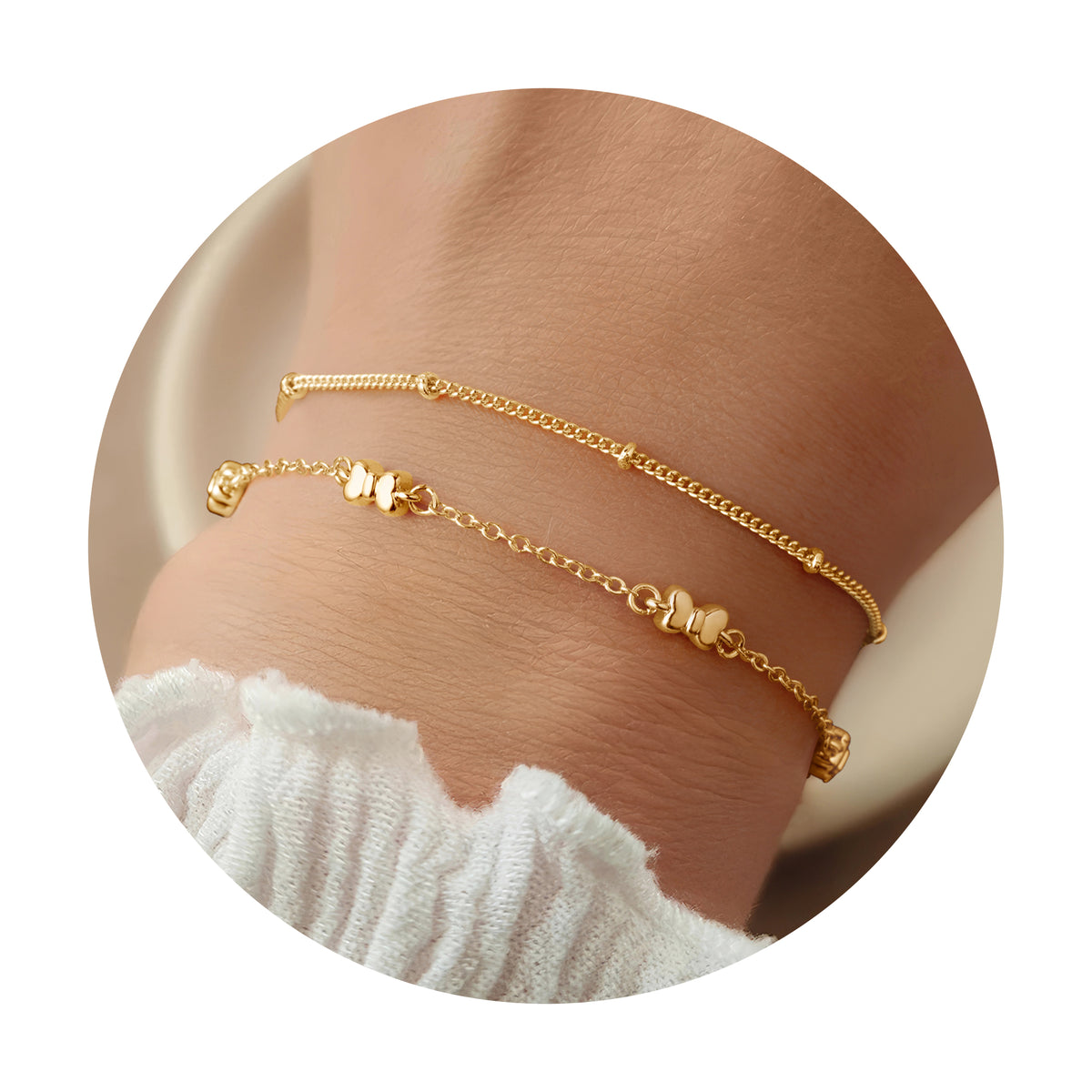 Turandoss 2PCS Gold Bracelet for Women Girls - Dainty 18K Gold Chain Bracelet Stack for Kids, Layered Bracelet Set, Christmas Gifts for Girls, 6+2In