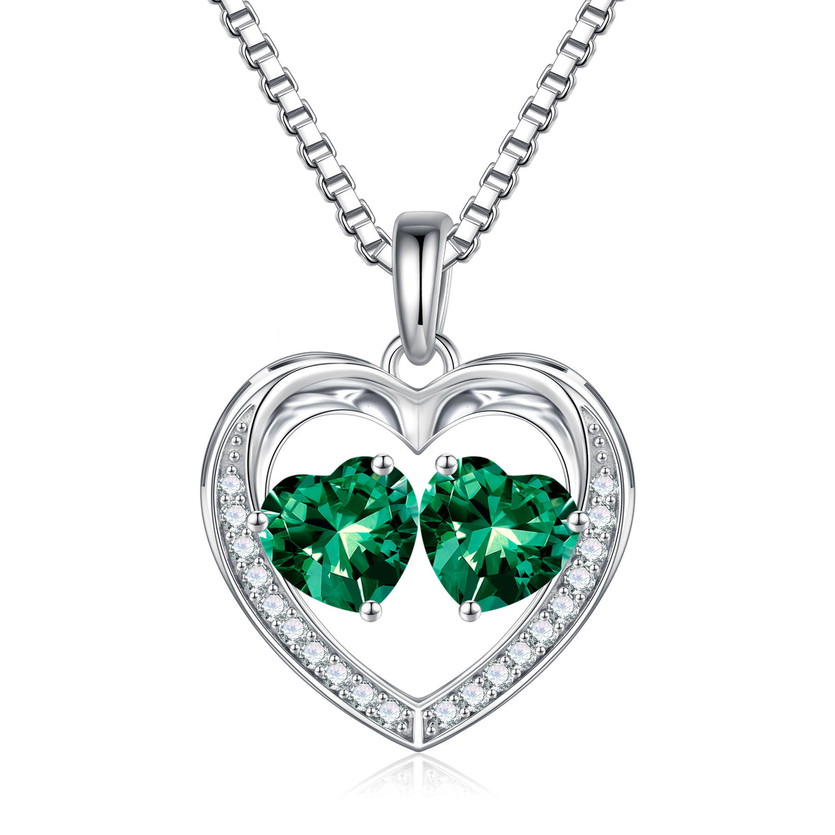 Turandoss Heart Birthstone Necklace for Women 925 Sterling Silver Double Heart Birthstone Pendant CZ Trendy Jewelry Mothers Day Birthday Anniversary Valentines Day Gifts for Women Wife Her