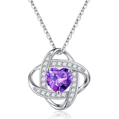 Turandoss Graduation Keepsake, 925 Sterling Silver Love Knot Birthstone Necklace, Natural Created Gemstone Jewelry for Her