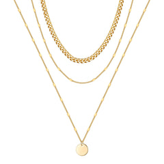 Turandoss 18K Gold Layered Necklaces for Women - Disc Pendant Necklace with Cuban Chain, Gold Jewelry for Women, Christmas Gifts, 14+2/18+2/20+2In