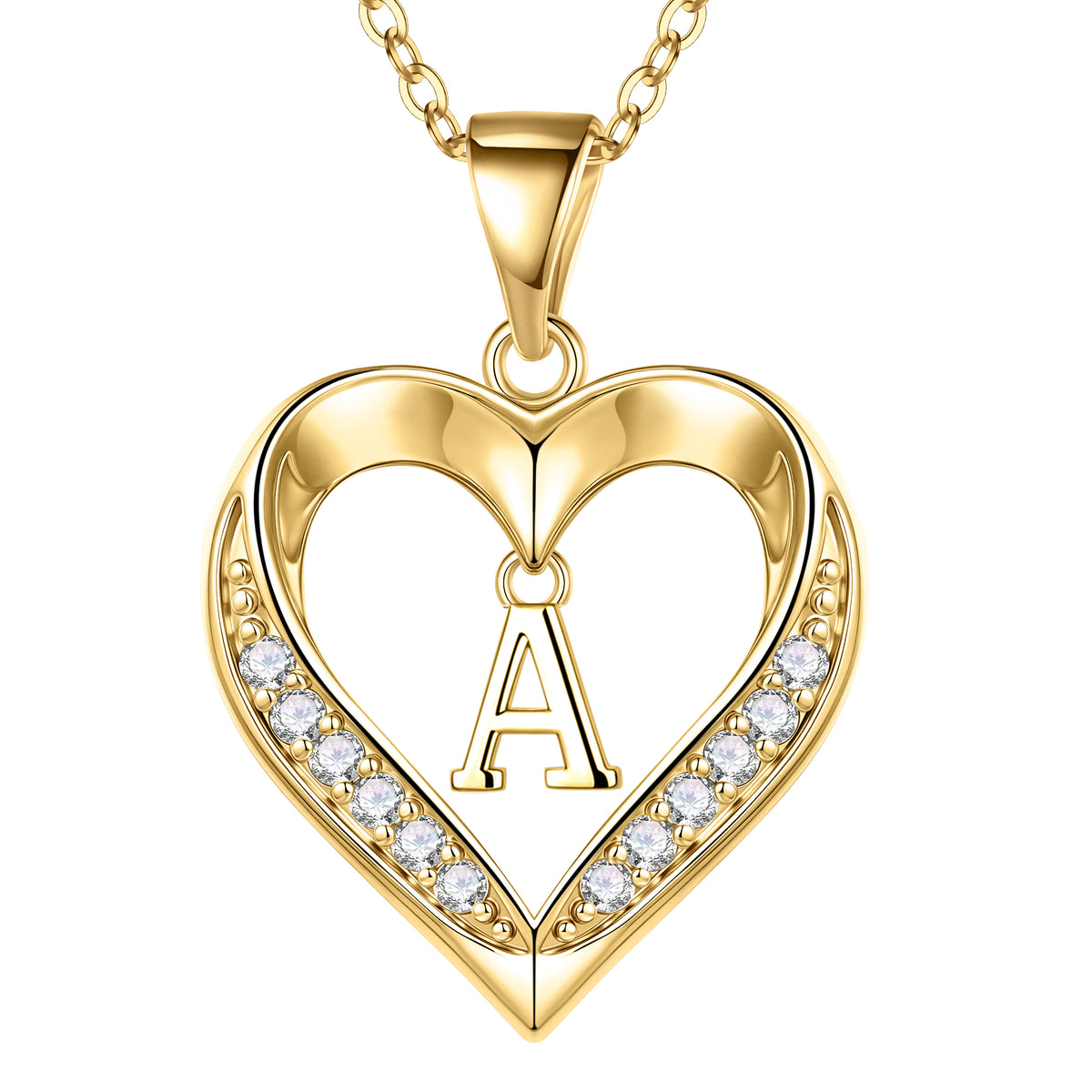 Turandoss Personalized Keepsake, Heart Initial Necklace, 14K Gold Plated CZ Pendant with Tiny Letter A-Z for Women