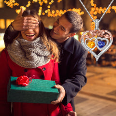 Turandoss Heart Birthstone Necklace for Women 925 Sterling Silver Double Rose Birthstone CZ Trendy Jewelry Mothers Day Birthday Valentines Day Gifts for Women Wife Her