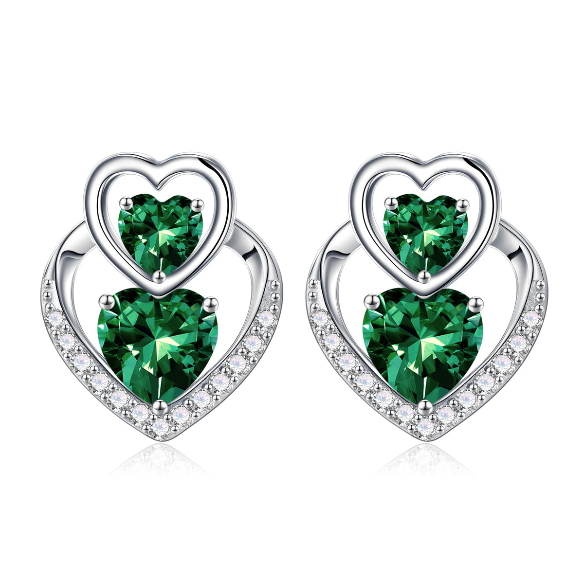Turandoss Birthstone Earrings Gifts for Women 925 Sterling Silver CZ Double Heart Birthstone Trendy Jewelry Birthday Valentine's Day Gifts for Women Wife Her