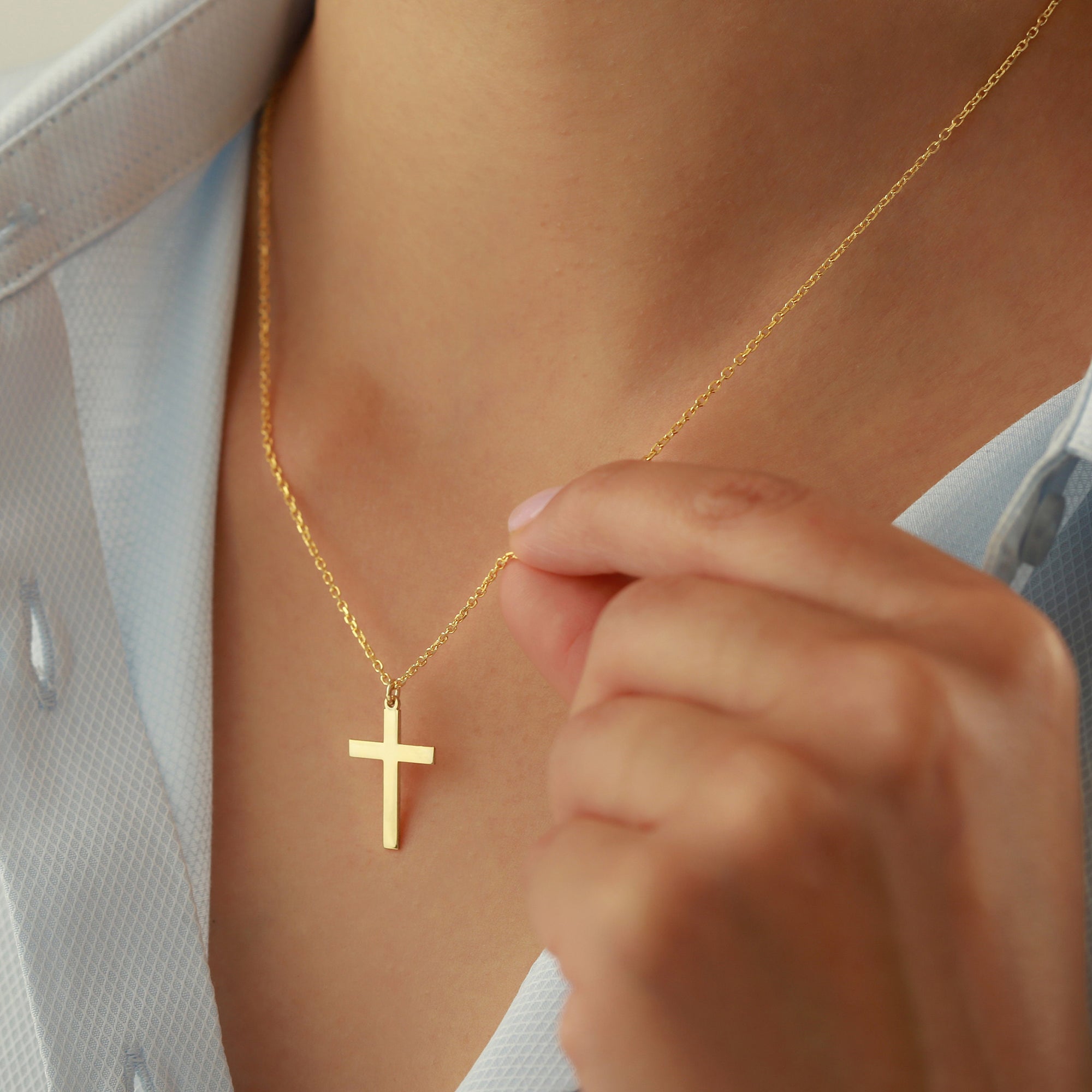 Layered Gold Simple Cross Necklace for Women