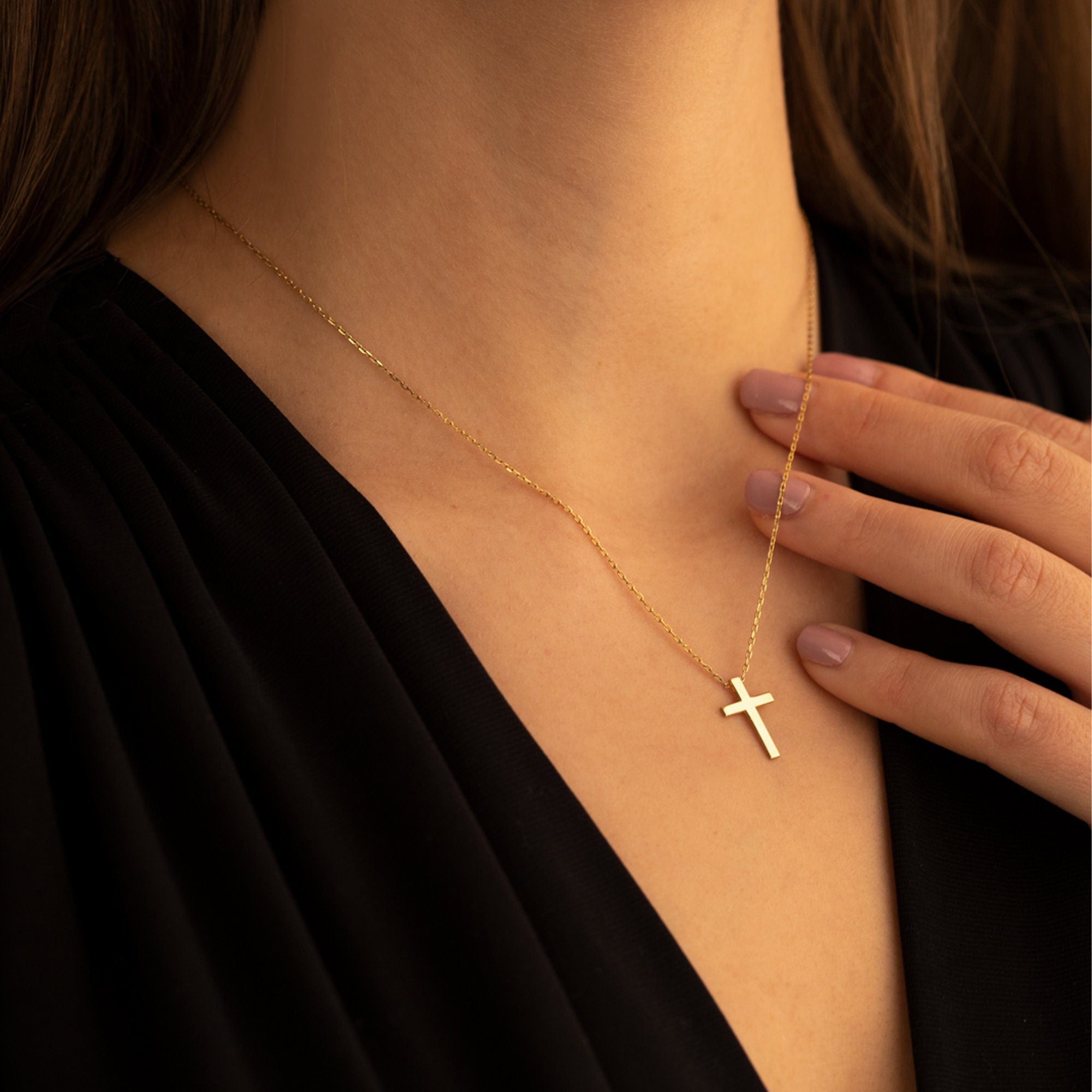 Gold Simple Cross Necklace for Women