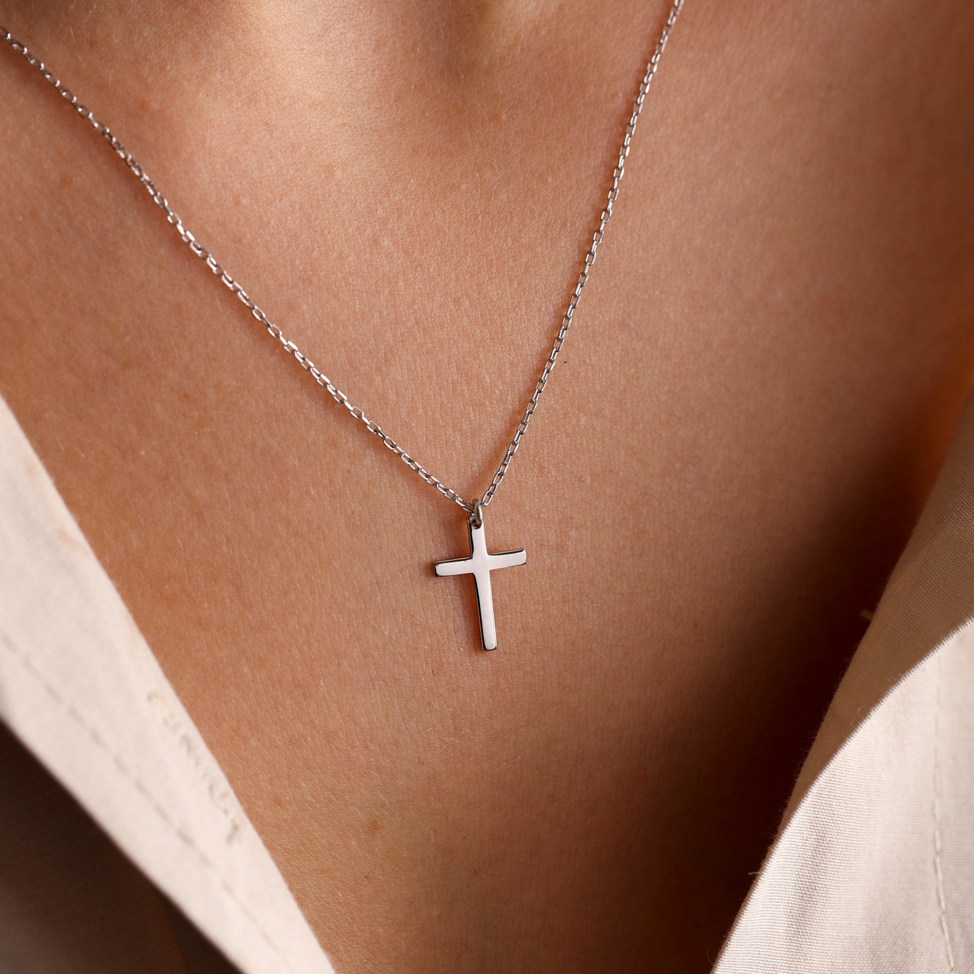 Silver Simple Cross Necklace for Women