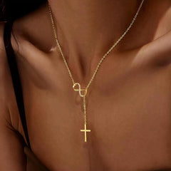 Turandoss 18K Gold Cross Necklace for Women Girls - Dainty Y-Shaped Cross Pendant Necklace, Gold Jewelry for Women, Birthday Gifts for Girls