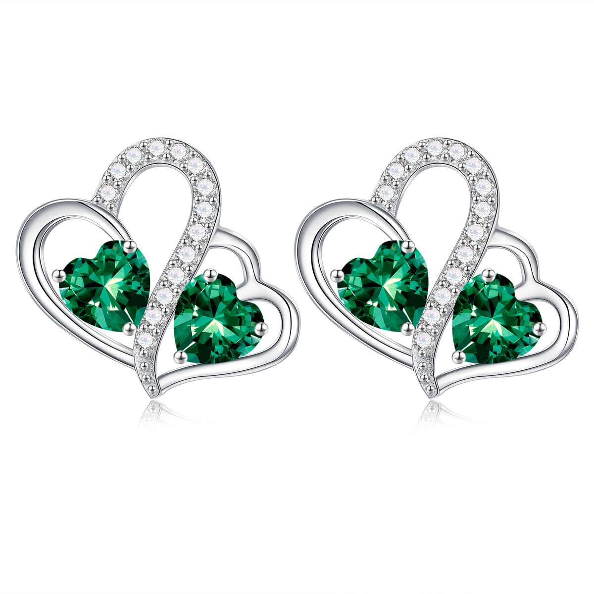 Turandoss Birthstone Earrings for Women 925 Sterling Silver CZ Double Heart Birthstone Trendy Jewelry Birthday Valentine's Day Gifts for Women Wife Her