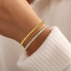 Turandoss 18K Gold Beaded Bracelets for Women Girls, Dainty Personalized Tennis Zirconia Bracelet, Birthday Gifts, Valentine's Day Gift for Women Mom