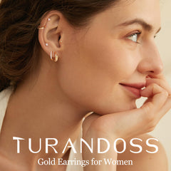 Turandoss 6Pairs Flat Back Stud Earrings for Women Girls, CZ Hoop Huggie Cartilage Clip on Earring, Birthday Gift, Valentine's Day Gifts for Wife Mom