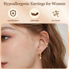 Turandoss 6Pairs Flat Back Stud Earrings for Women Girls, CZ Hoop Huggie Cartilage Dnagle Earring, Birthday Gift, Valentine's Day Gifts for Wife Mom