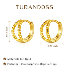 Turandoss 18K Gold Hoop Huggie Earrings for Women Girls, CZ Twisted Clip on Dnagle Earring Hypoallergenic, Birthday Valentine's Day Gifts for Wife Mom