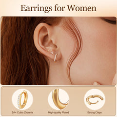 Turandoss 6Pairs Flat Back Stud Earrings for Women Girls, CZ Hoop Huggie Cartilage Clip on Earring, Birthday Gift, Valentine's Day Gifts for Wife Mom