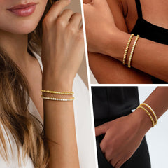 Turandoss 18K Gold Beaded Bracelets for Women Girls, Dainty Personalized Tennis Zirconia Bracelet, Birthday Gifts, Valentine's Day Gift for Women Mom