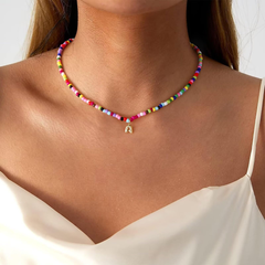 Turandoss Colorful Beaded Necklace for Girls Women, Gold Bubble Initial Bead Necklaces for Kids, Birthday Gifts, Valentine's Day Mom Gift for Girl