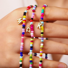 Turandoss Colorful Beaded Necklace for Girls Women, Gold Bubble Initial Bead Necklaces for Kids, Birthday Gifts, Valentine's Day Mom Gift for Girl