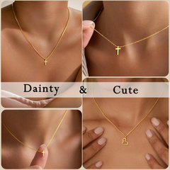Turandoss Cross Necklace for Women Girls, 18K Gold-Plated Dainty Small Cross Pendant Choker Necklaces, Birthday Valentine's Day Gift for Women Wife