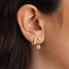 Turandoss 18K Gold Initial Stud Cartilage Earrings for Women Girls, Hoop Dangle CZ Earring Hypoallergenic, Birthday Valentine's Day Gifts for Women