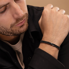 Turandoss Silver Black Cuban Link Bracelet for Men Teen Boys, Dainty Stainless Steel Chains Non Tranish, Birthday Gifts, Valentine's Day Gift for Men