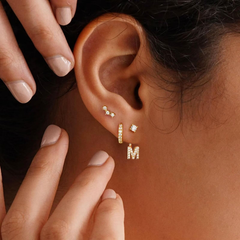 Turandoss 18K Gold Initial Stud Cartilage Earrings for Women Girls, Hoop Dangle CZ Earring Hypoallergenic, Birthday Valentine's Day Gifts for Women