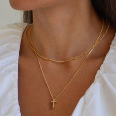 Turandoss Gold Layered Cross Necklace for Women Girls - Dainty Stack Chain Choker Necklace, Gold Jewelry for Women, Birthday Gifts, 15+2.5/17+2.5In