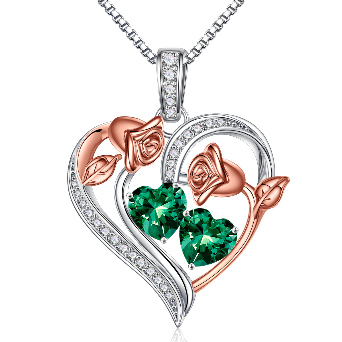 Turandoss Heart Birthstone Necklace for Women 925 Sterling Silver Double Rose Birthstone CZ Trendy Jewelry Mothers Day Birthday Valentines Day Gifts for Women Wife Her