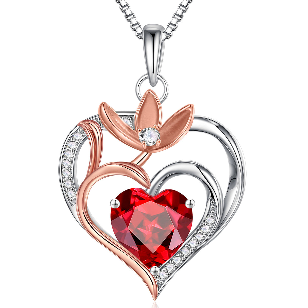 Turandoss Heart Birthstone Necklace for Women 925 Sterling Silver CZ Heart Flower Pendant CZ Trendy Jewelry Mothers Day Birthday Anniversary Valentines Day Gifts for Women Wife Her