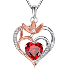 Turandoss Heart Birthstone Necklace for Women 925 Sterling Silver CZ Heart Flower Pendant CZ Trendy Jewelry Mothers Day Birthday Anniversary Graduation Gifts for Women Wife Her