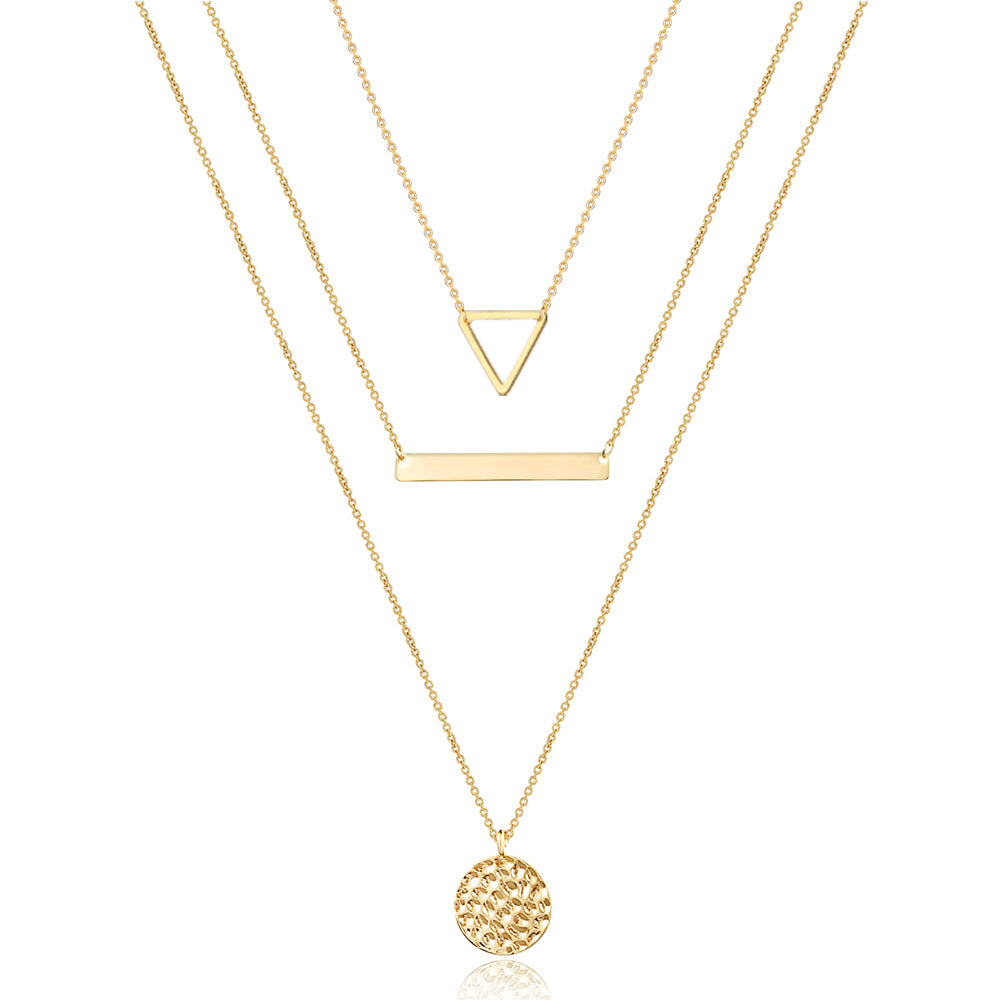 3PCS Triangle&Bar&Hammered Disc Dainty Layered Choker Necklace