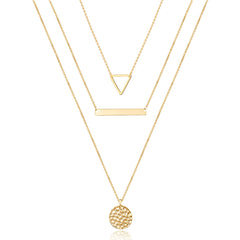 3PCS Triangle&Bar&Hammered Disc Dainty Layered Choker Necklace