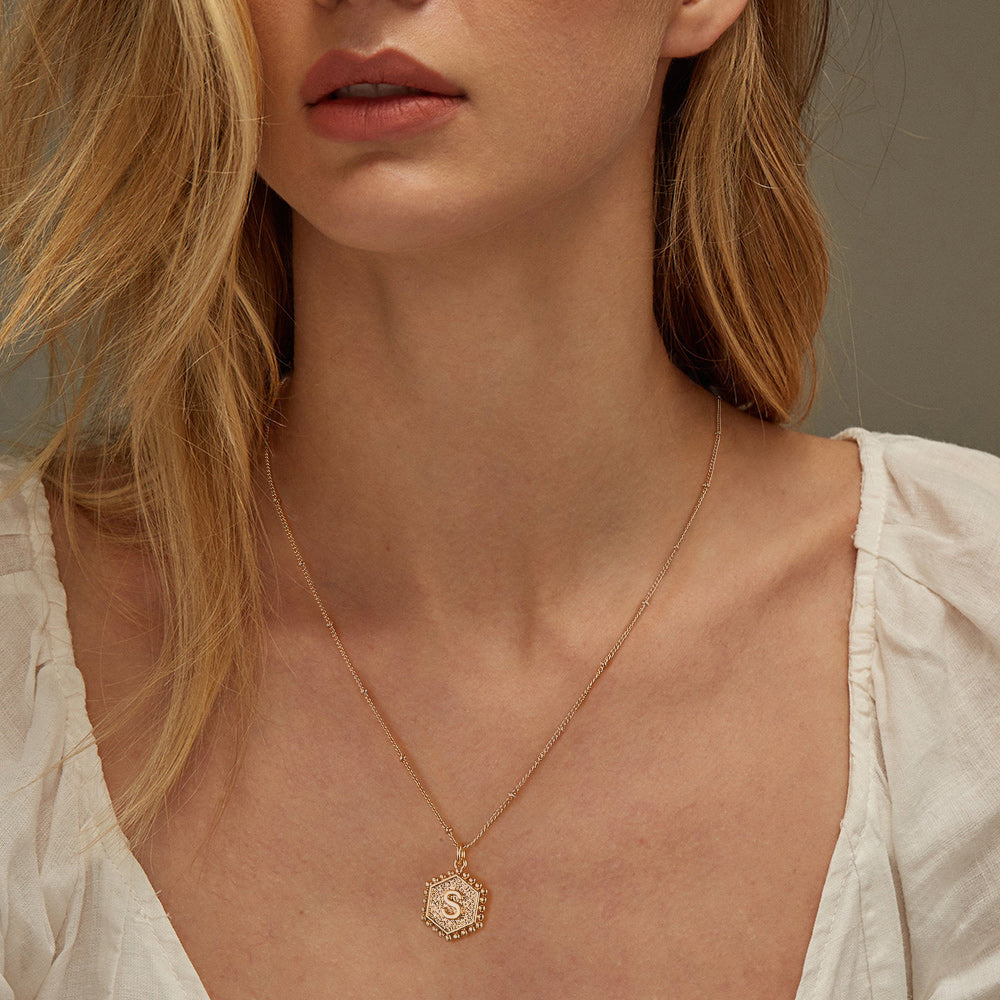 Layered Hexagon Initial Pendant Necklace