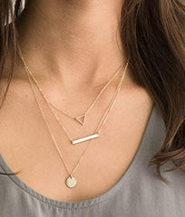 3PCS Triangle&Bar&Hammered Disc Dainty Layered Choker Necklace