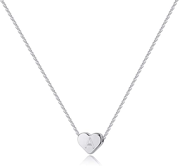 Heart Initial White Gold Necklaces for Women Girls