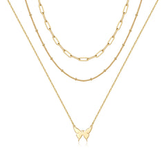 3PCS Link Chain&Beads Chain&Butterfly Dainty Layered Choker Necklace