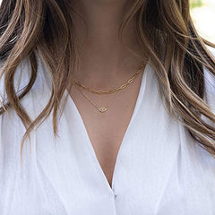 3PCS Link Chain&Beads Chain&CZ Evil EyeDainty Layered Choker Necklace