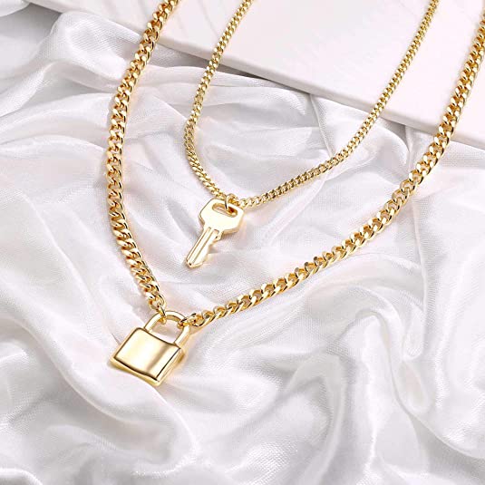 2PCS Key&Lock Dainty Layered Choker Necklace
