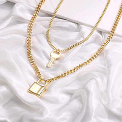 2PCS Key&Lock Dainty Layered Choker Necklace